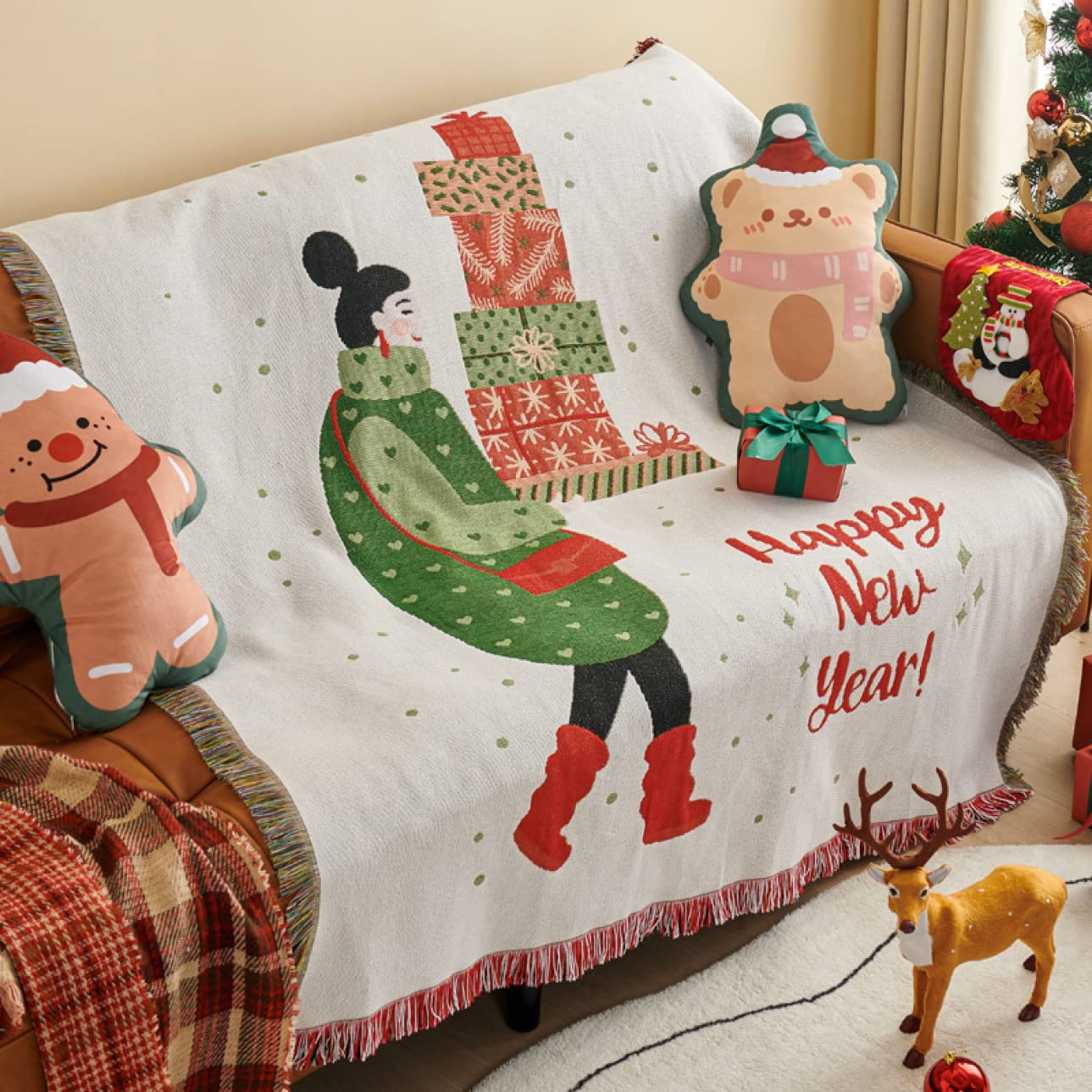 クリスマス　マルチ・ソファカバービンテージラグ　160x132 Amazon｜[JUR89] クリスマス ソファーカバー マルチクロス グリーン