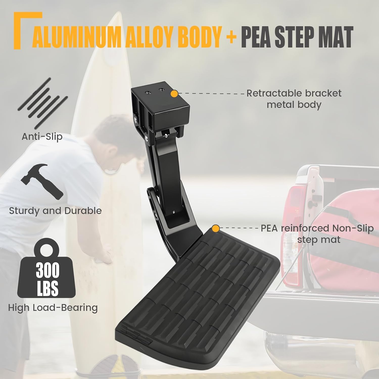 GSPSCN 75313-01A Tailgate Bedstep Rear Bed Step Replacement for Ford F250 F350 F450 2017-2023 (Not Work When F450 Vibration Damper is Installed) Folding Truck Step Retractable Bumper Tailgate Step