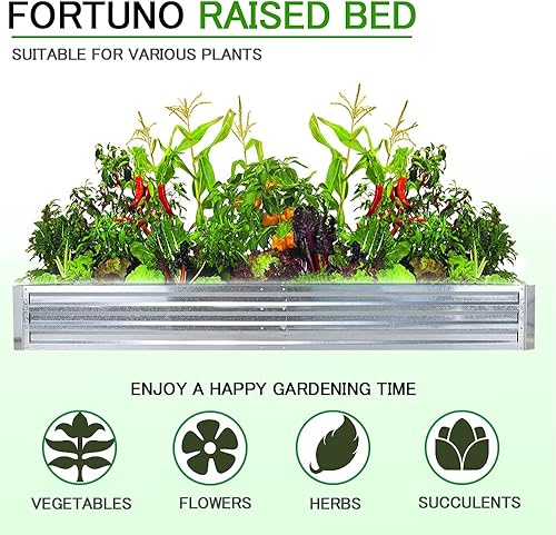 Miniatura 4 de FORTUNO Cama de jardín elevada galvanizada de 8 x 4 x 1 pies, 96 x 47.2 x 12 pulgadas, maceta grande de jardinería para verduras, caja elevada de