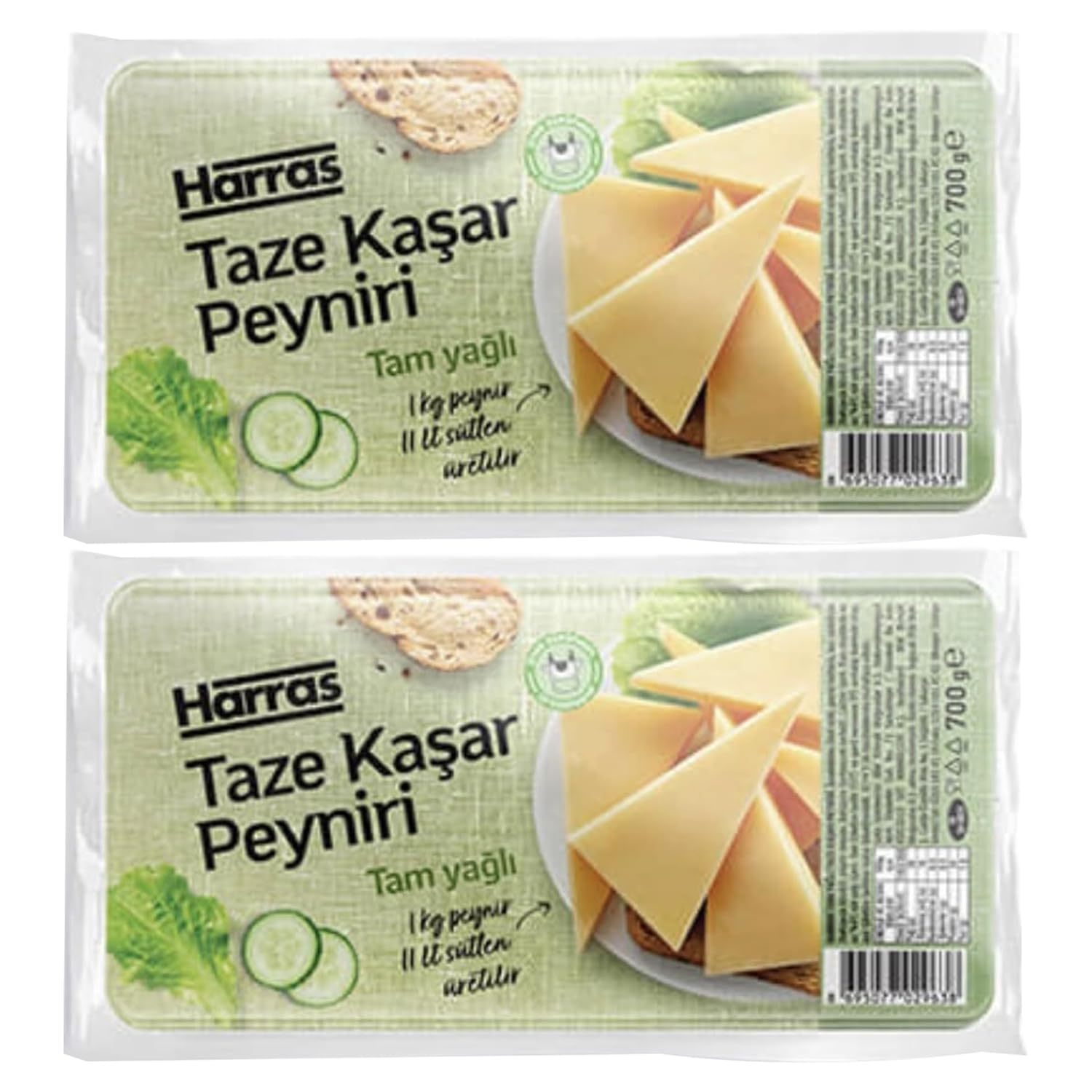 Harras Full-Fat Fresh Kashar Cheese 700g (24.6 oz) | Rich, Creamy, and Delicious | Perfect for Sandwiches, Breakfast, and Cooking | Turkish Cheese (Pack of 3)