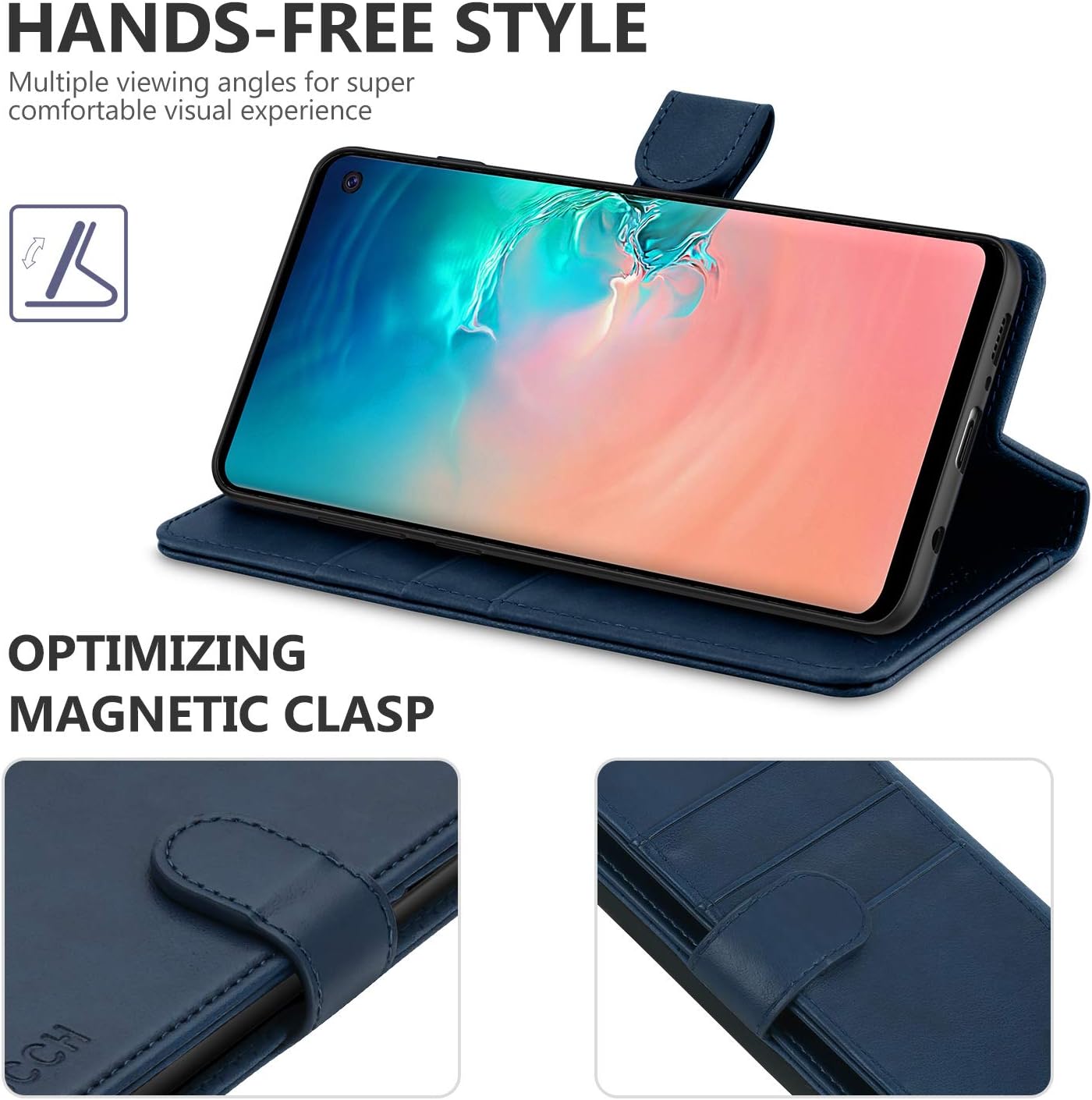 TUCCH Galaxy S10 Wallet Case, S10 Case with [TPU Shockproof Interior Case] Stand [RFID Blocking] Card Holder, Magnetic PU Leather Protect Flip Cover Compatible with Galaxy S10 6.1-Inch, Dark Blue