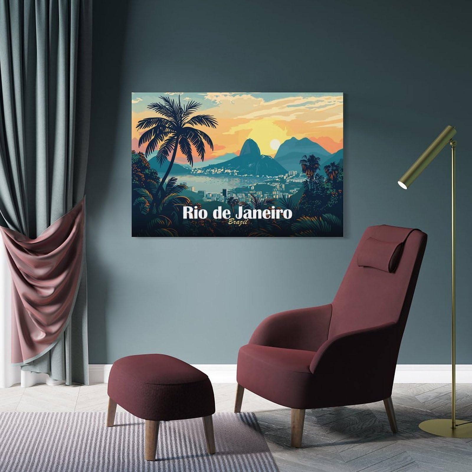 Junmoney Rio De Janeiro Sunset Decorative Canvas Print, 24x36inch(60x90cm), for New Home Styling, Lounge Or Bedroom, Wall Decor with Flexible Room Appeal