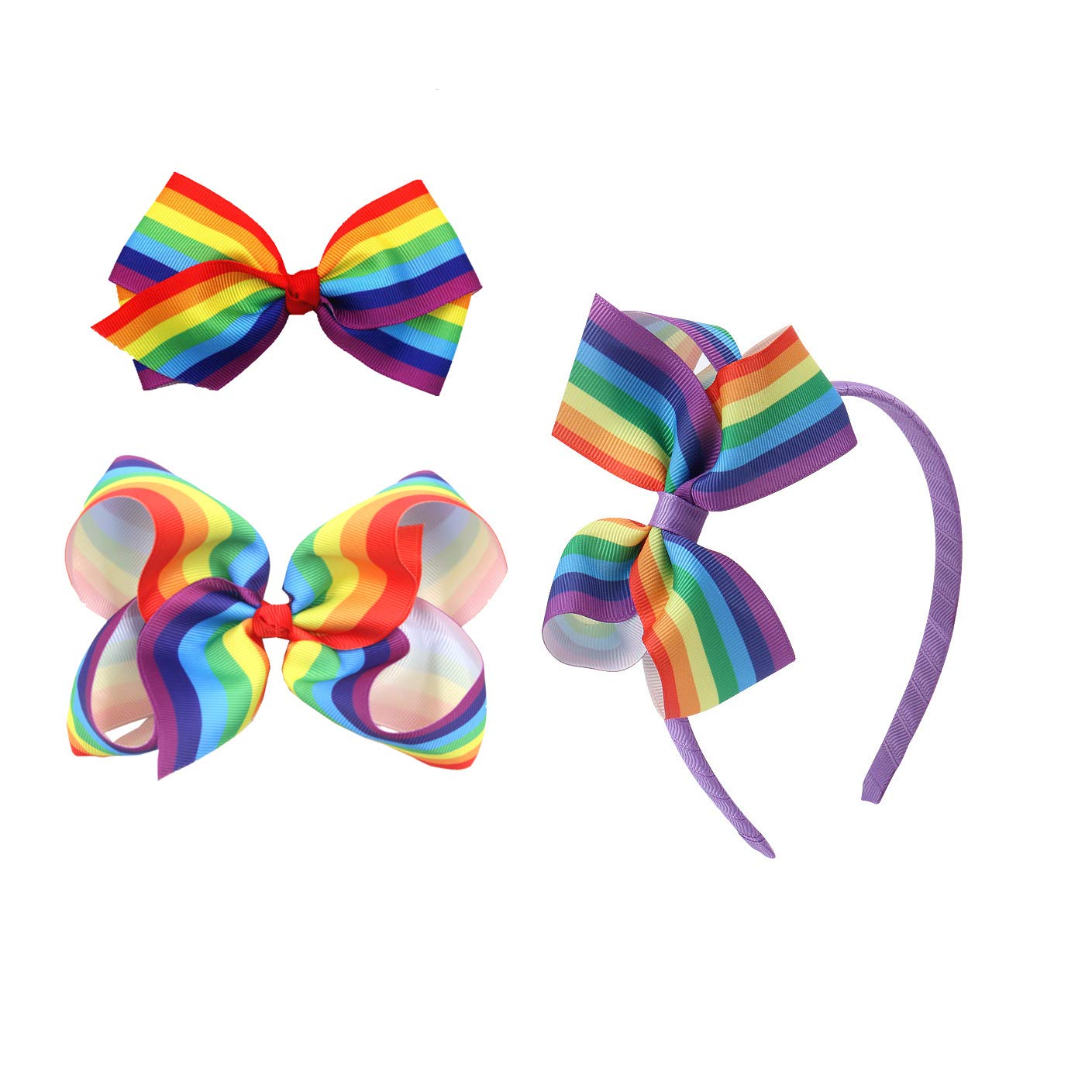Rainbow Hair Bow with Clip Grosgrain Ribbons HairClips for Girls JB35 (Hair Hoop-A)