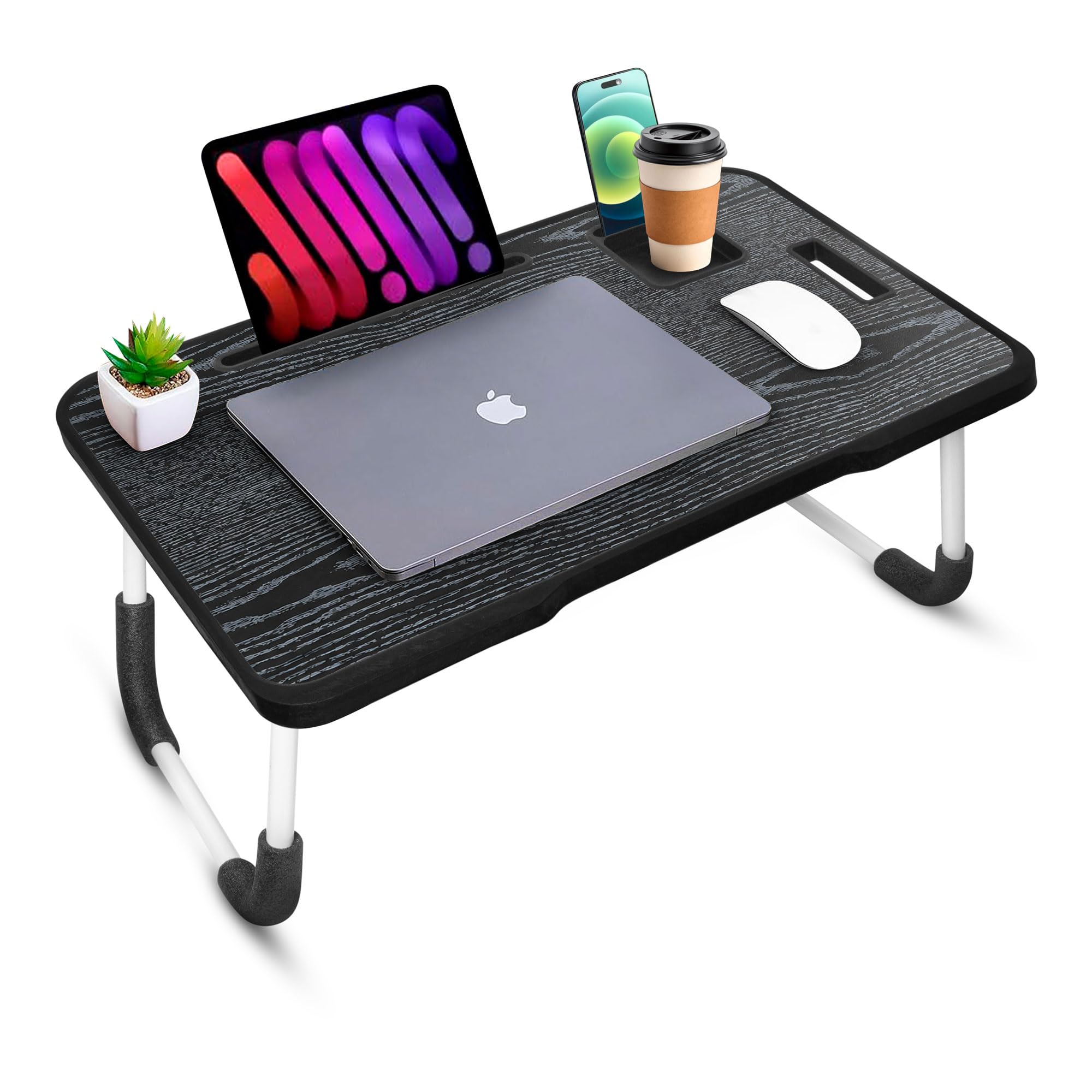 TEKCOOL Smart Multipurpose Foldable Laptop Table with Cup Holder, Study Table, Breakfast Tables, Foldable and Portable/Ergonomic & Rounded Edges/Non-Slip Legs (Black NEW)'-picture-23
