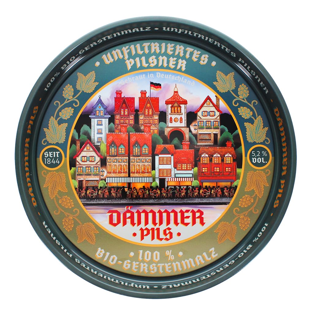 Rex London Dammer Pils Decorative Metal Serving Plate, Round Metal Tray For Drinks And Display, Circular Cocktail Tray, Large Decorative Tray For Bar, Dining, Candle Plate And Home Styling