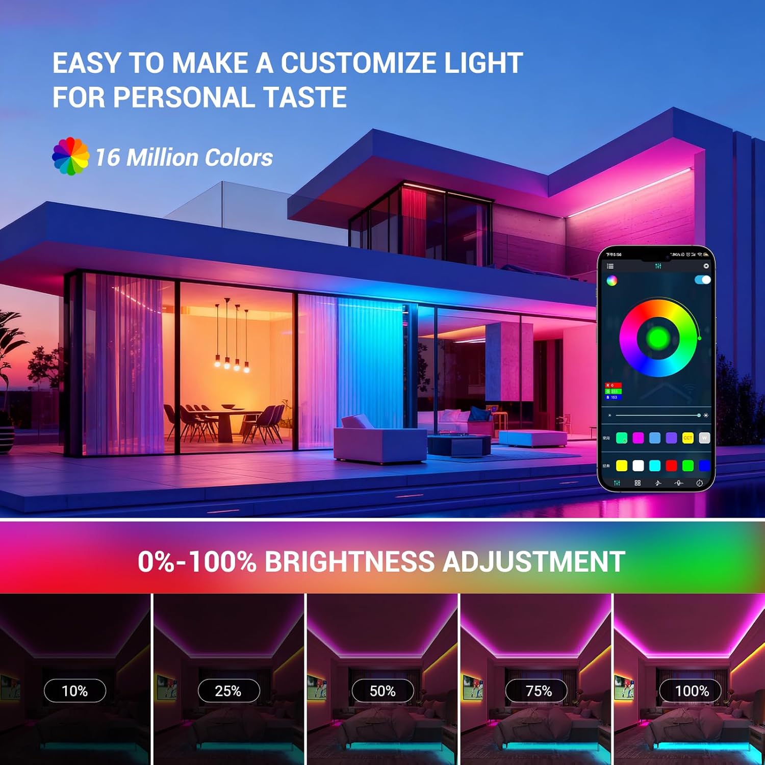 Rgbw Cob Led Strip Light 5 Wires, 16.4ft 12mm Cuttable Tight Segment 896chips Dotless Color Changing Lights,5 Pins 24V Rgb & White Led Strip Lights For Living Room,Corridor(No Adaptor No Controller)