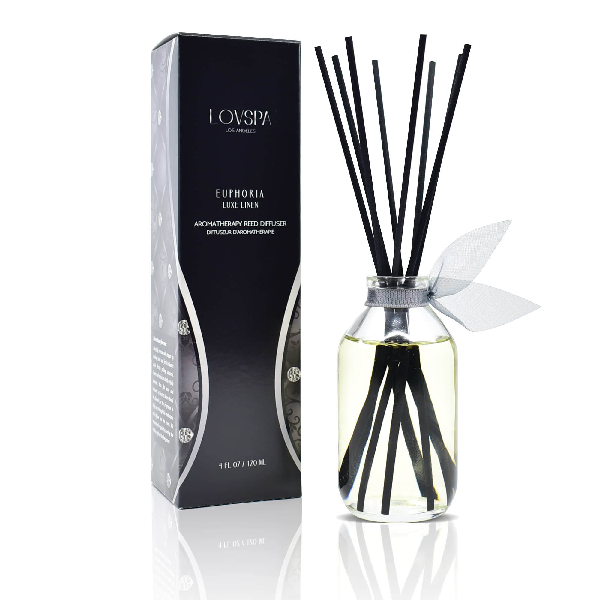 LOVSPA Reed Diffuser Set, Euphoria Luxe Linen Scented Oil Diffuser with Sticks, Home Fragrance Accessories for Bathroom Shelf Decor, Aroma Diffusers for Home or Office Fall Decor, USA Made