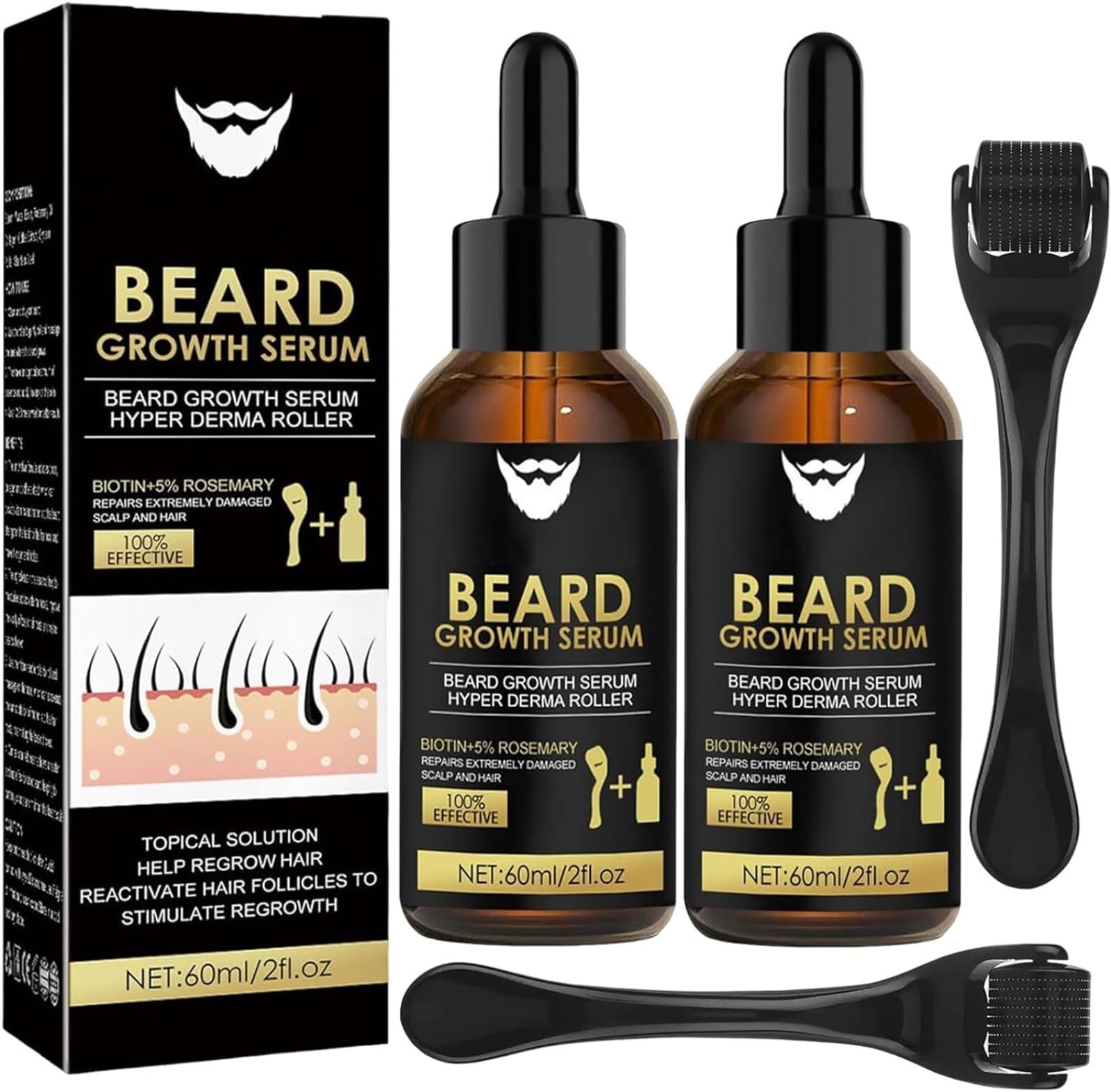 Natural Beard Oil, Beard Growth Kit with Beard Roller, Beard Growth Serum, Beard Oil, Beard Micro Needle, Stimulates Mustache and Growth