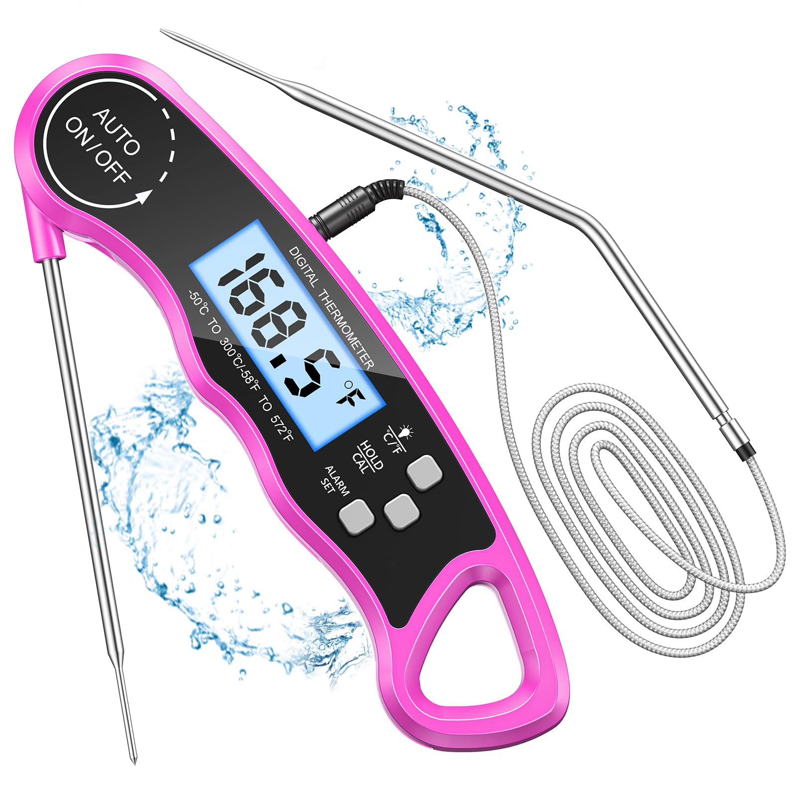 CIRYCASE Meat Thermometers, Fast & Precise Read Food Thermometer with 102cm Wire Probe, Backlight LCD Display, Digital Thermometers, BBQ Thermometer for Kitchen, Outdoor Cooking, Liquid & Grill