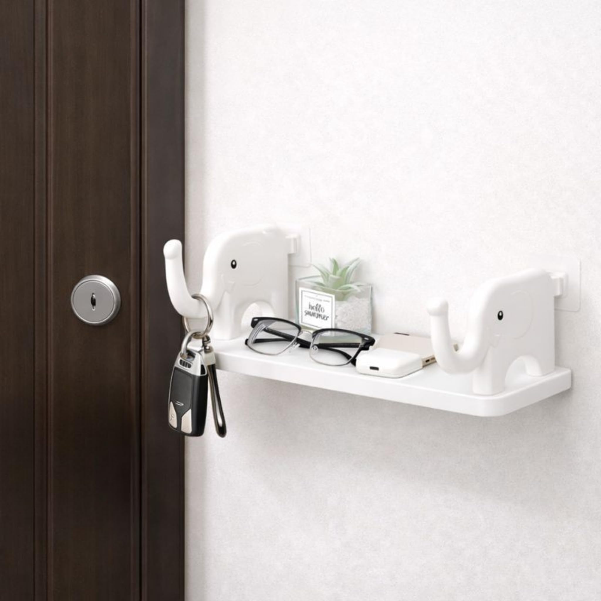 Jivinex Adhesive Wall Shelves | Stick on Shelf for Wall | Cute Elephant Wall Decor Floating Rack | Wall Stand Without Drilling for Phone, Keys & Glasses – White Shelf for Bedroom, Bathroom & Entryway-picture-20