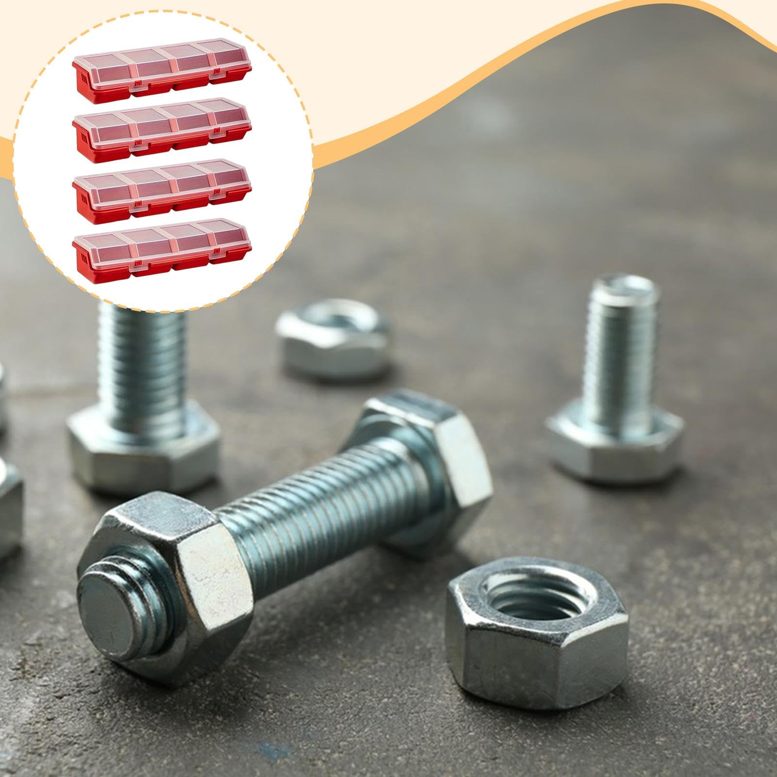 4 Piezas Caja para Almacenamiento de Hardware Organizadora con Divisiones Separadas para Tornillos Y Componentes Electrónicos con Tapa de Polipropilen, Rojo