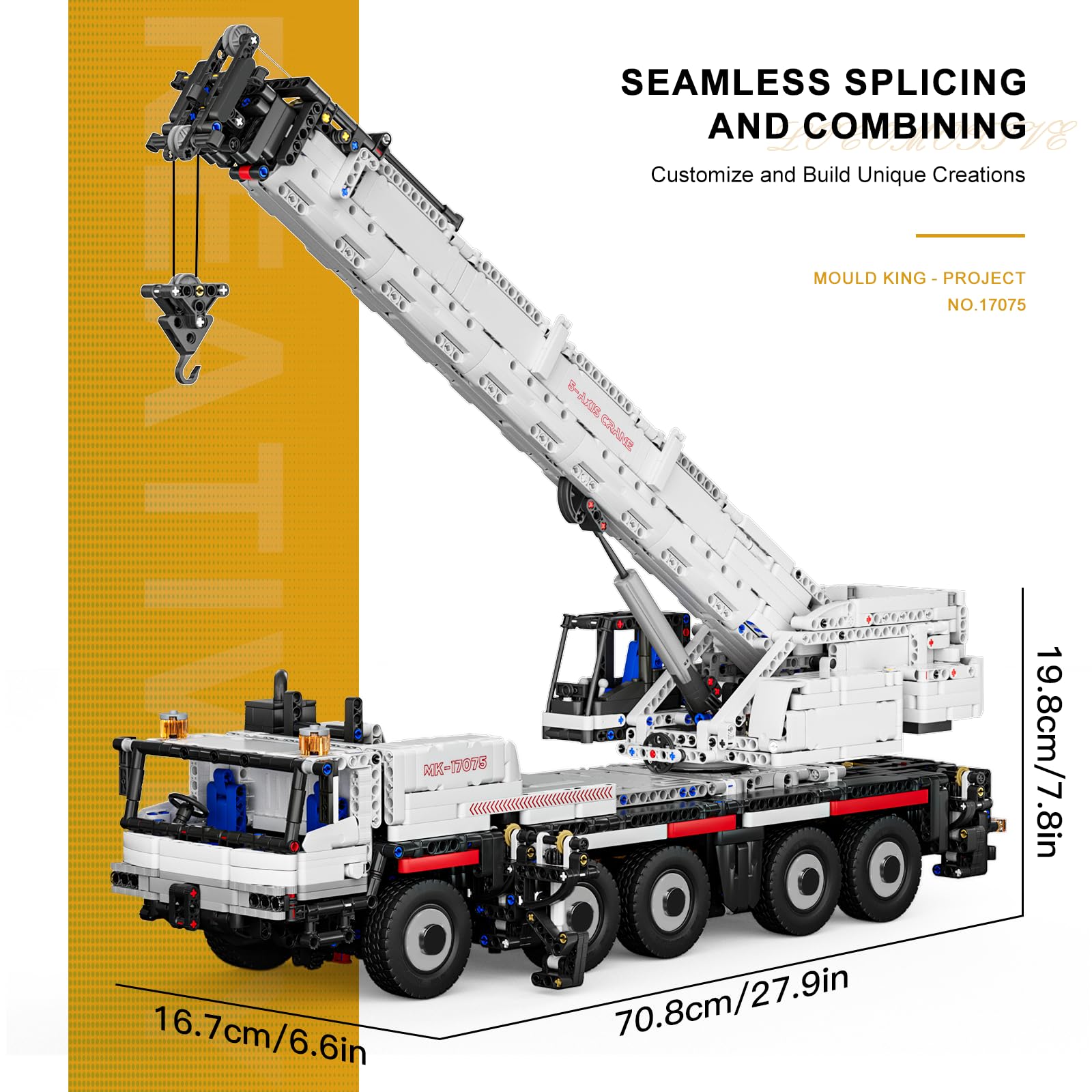Mould King Technik Kran, APP und ferngesteuertes motorisiertes Kranmodell, 17075 High-Tech motorisiertes LKW-Modell, Bausatz für Erwachsener und Jungen ab 14 Jahren, (3248 Teile)