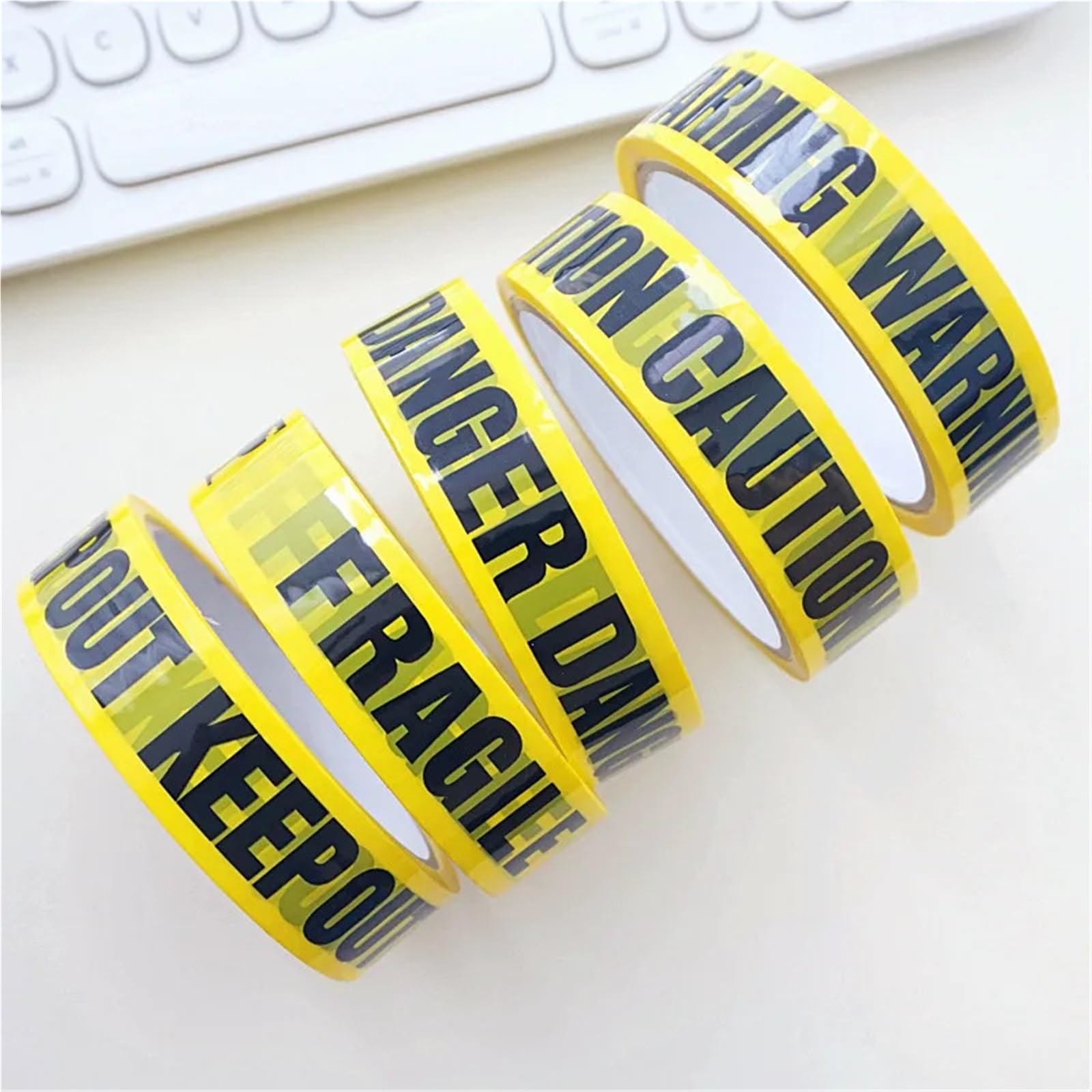 5 rollos de cintas advertencia amarillas 24,0 mm x 25 m, pegatinas bricolaje, precaución, peligro, barrera seguridad, recordatorio for tiendas, almacenes y fábricas Para Señalización Seguridad