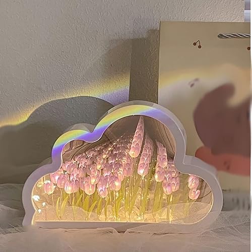 Beercaar Forever Cloud - Tulipanes de espejo - Luz nocturna de tulipanes, lampara de tulipanes, luz de noche de tulipán, lampara de tulipanes con