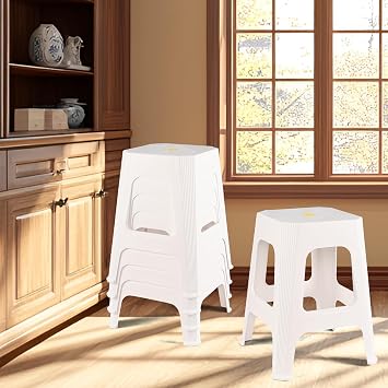 6 Pack White Square Stacking Stools, 18.9 Inch Nesting Stools