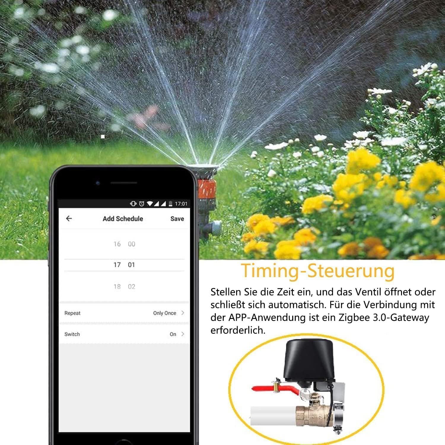 UseeLink Valvola dell'acqua intelligente, controllo valvola Zigbee, controllo irrigazione, valvola di intercettazione dell'acqua, compatibile con Alexa e Google, richiede Zigbee Hub