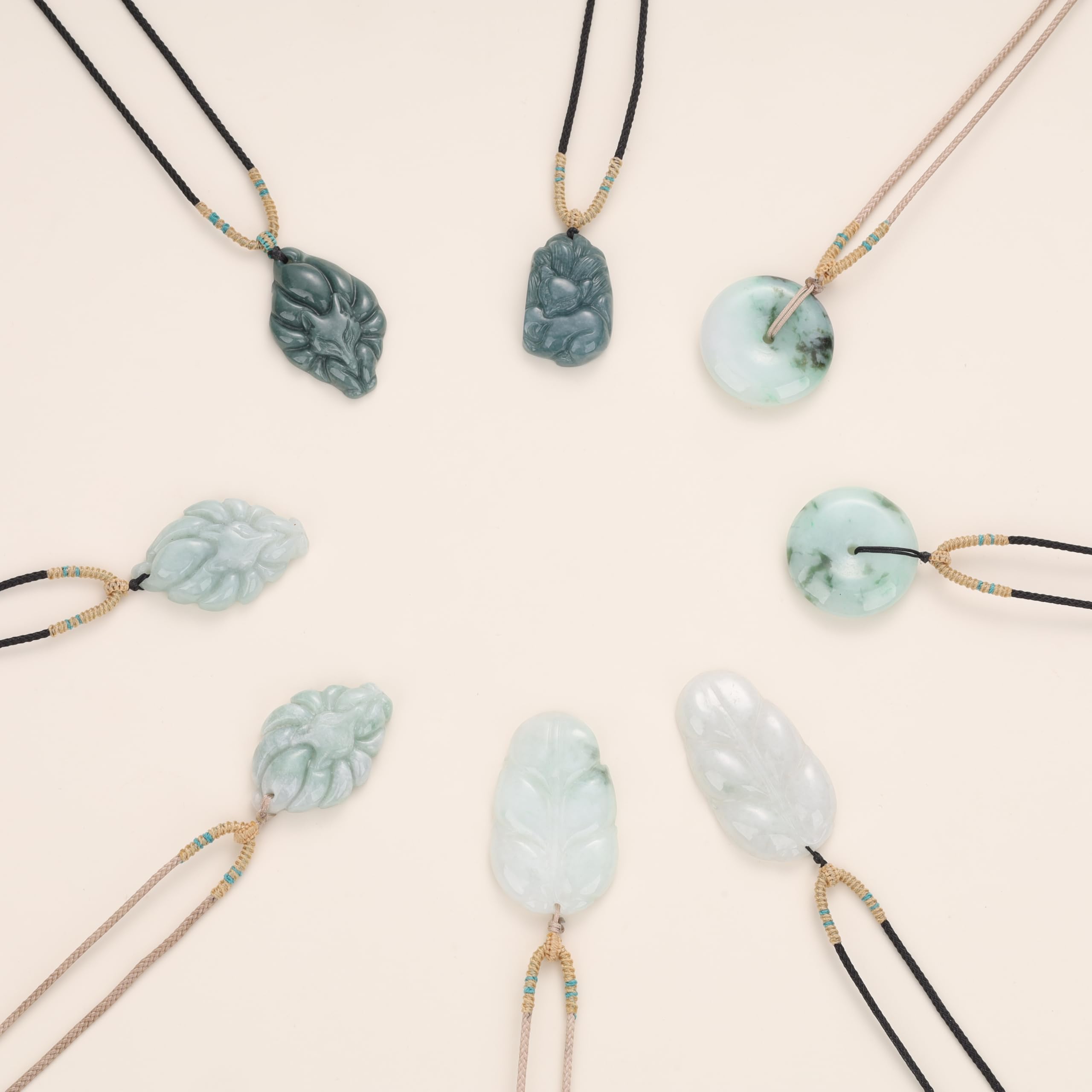 COAI Collier Jadéite, Pendentif Pi Chinois/Renard à Neuf Queues/Feuille/Renard