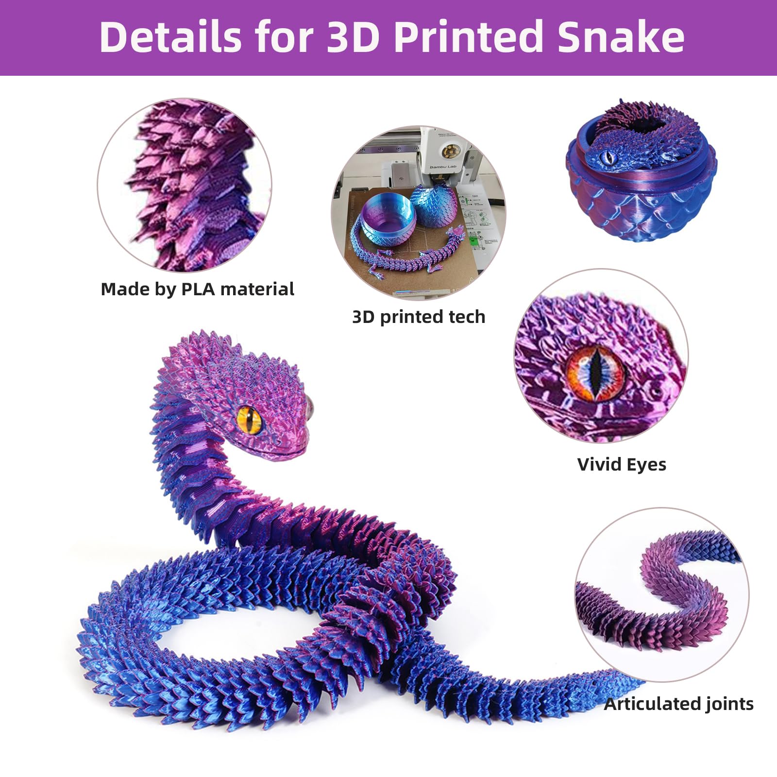 12'' 3D stampato Serpente Uovo Figura di Serpente 3D in Uova di Pasqua, Snodato Snake Fidget Giocattoli per la Casa e l'ufficio Esecutivi Decor