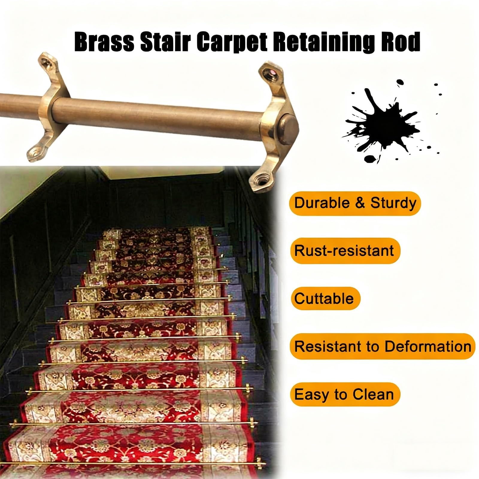 Paquete de 6 alfombras antideslizantes de latón antiguo Ro Easy Inll con tornillos, tapón deslizante para irways y corredores, 66 cm / 26in de longitud