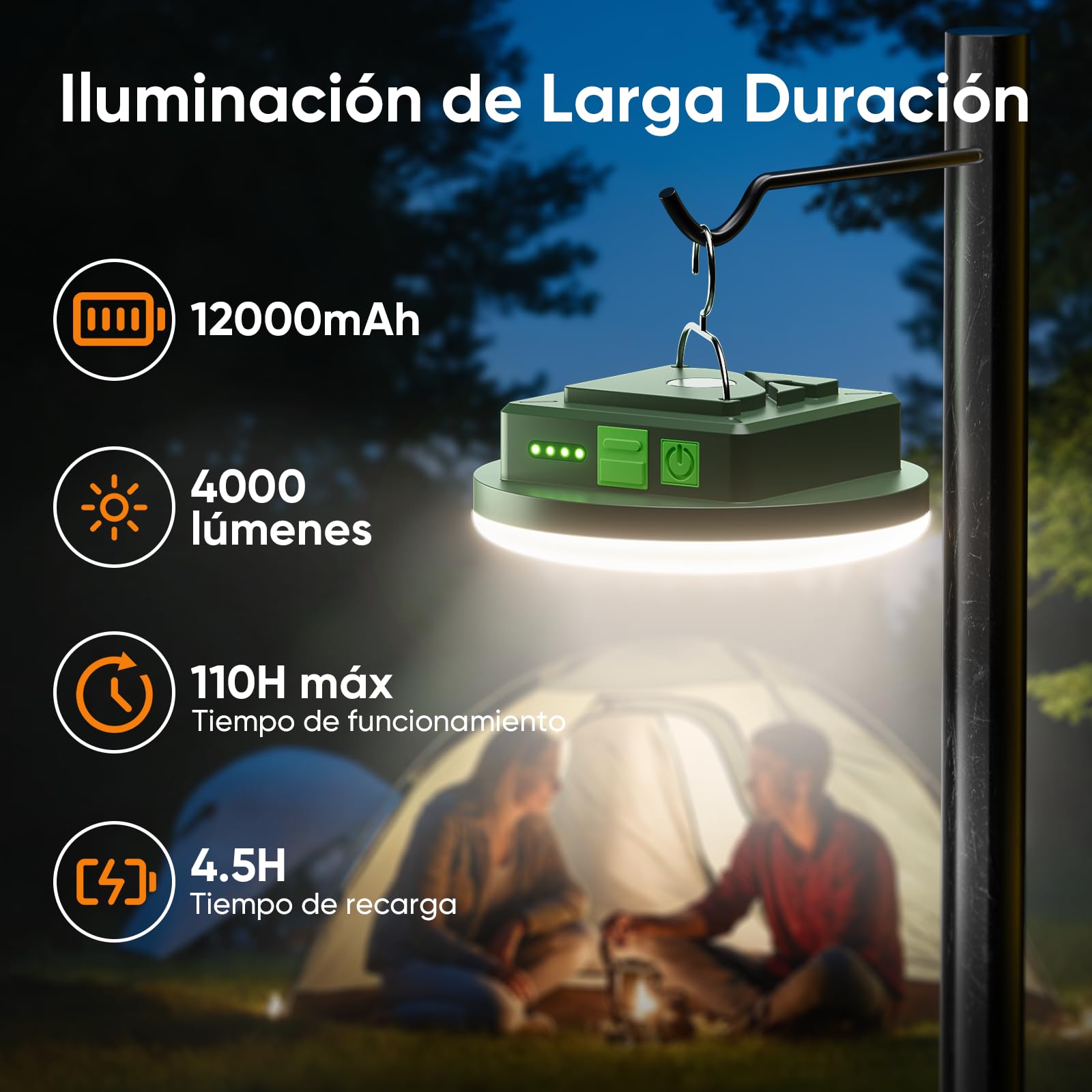 Eventek Linterna Camping Recargable 12000mAh 4000LM IPX5 Impermeable Magnética