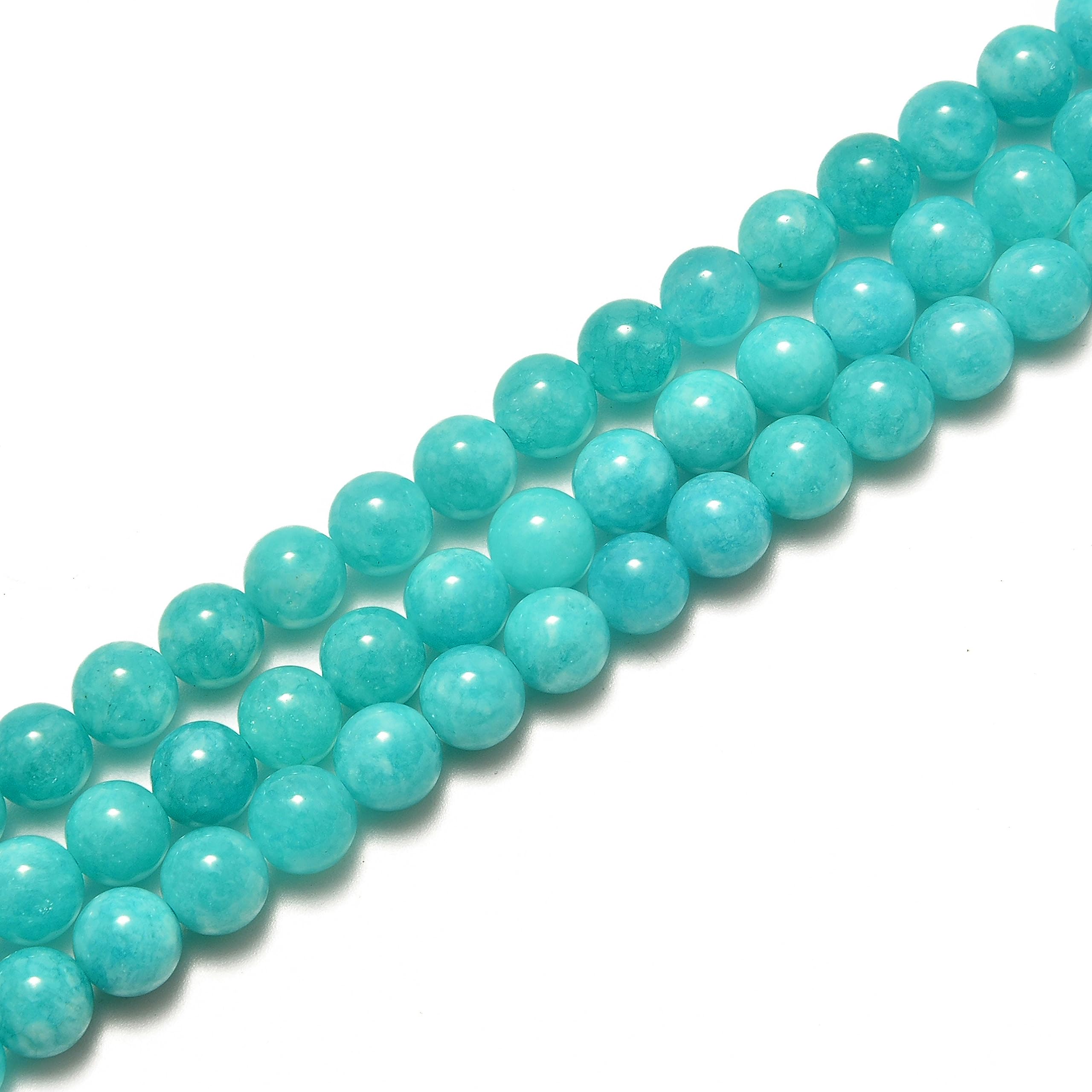 Teal Blue Dyed Jade Smooth Round Size 8mm 15.5'' Strand