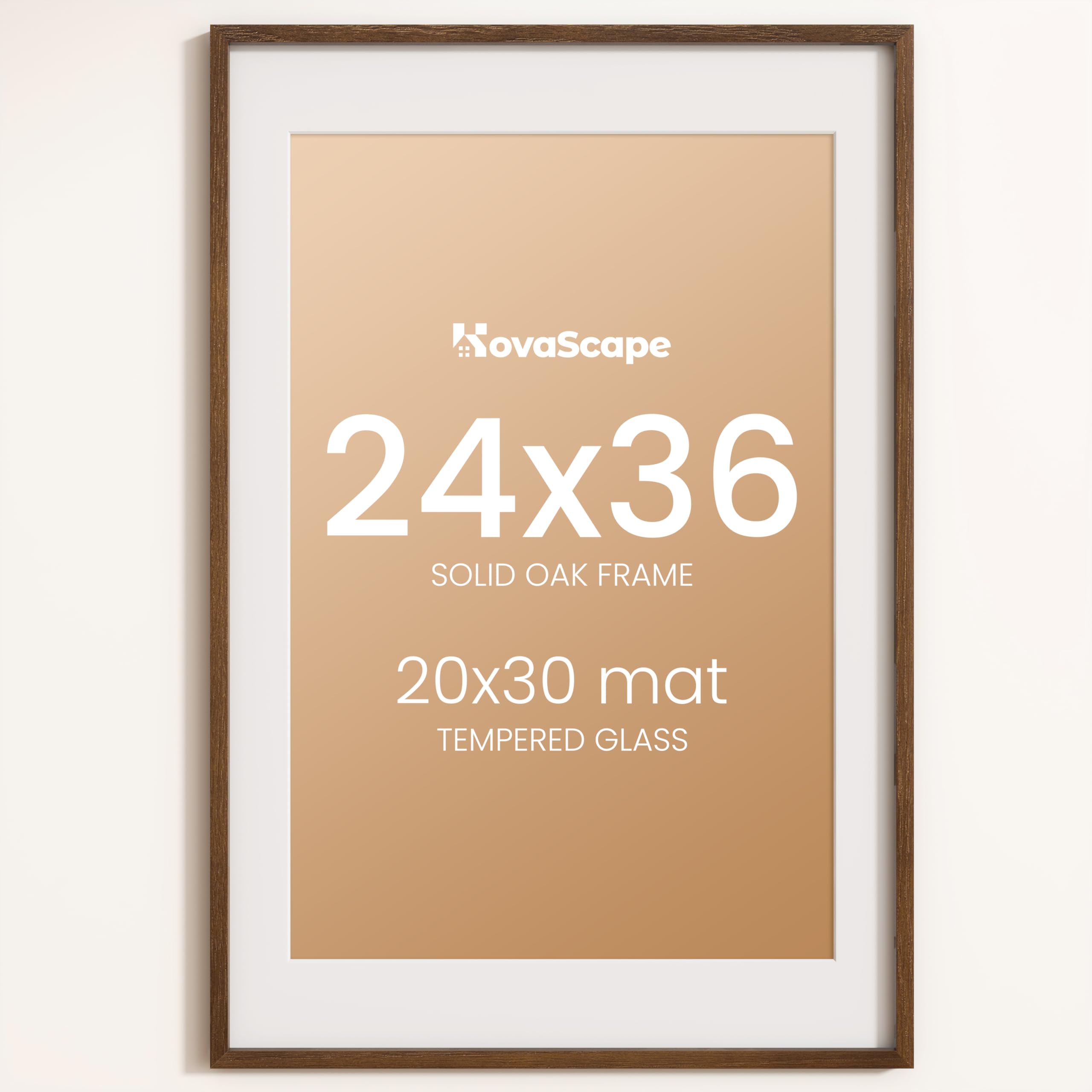 KovaScape 24x36 Photo Frame, Natural Solid Oak Wood Picture Frame with HD Tempered Glass, Modern Minimalist Wooden Frame Matted for 20x30 Photos, Versatile Wall Hanging & Tabletop Display