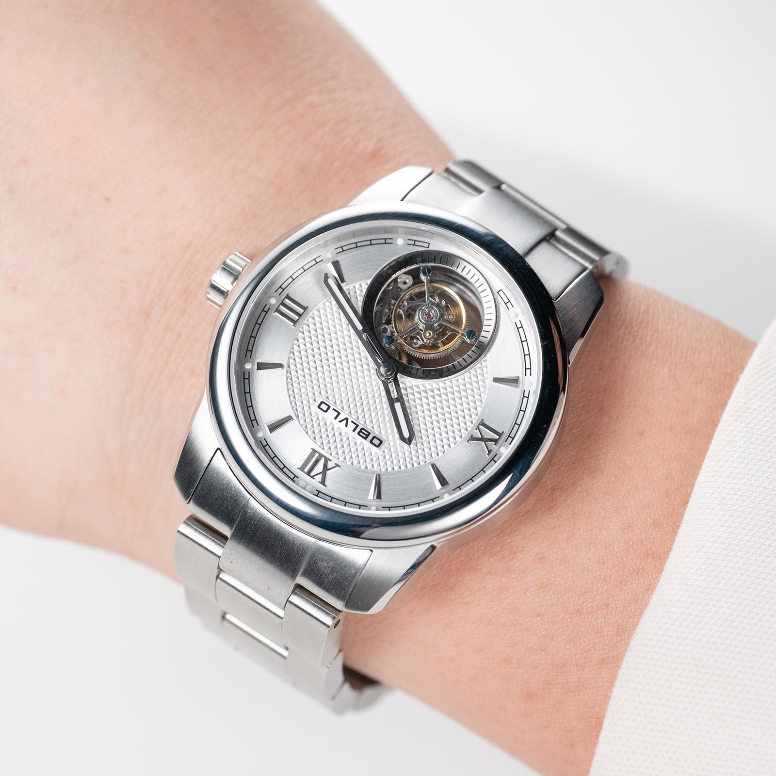 OBLVLO Luxusmarke Herren Edelstahl Tourbillon Uhr Selbstaufzug Automatikuhren Wasserdicht Business Uhr für Herren SK-TOUR