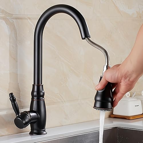 Miniatura 5 de SEIDO Grifo de cocina extraíble de arco alto de una sola manija, grifos de cocina de acero inoxidable con rociador extraíble, grifo de fregadero de