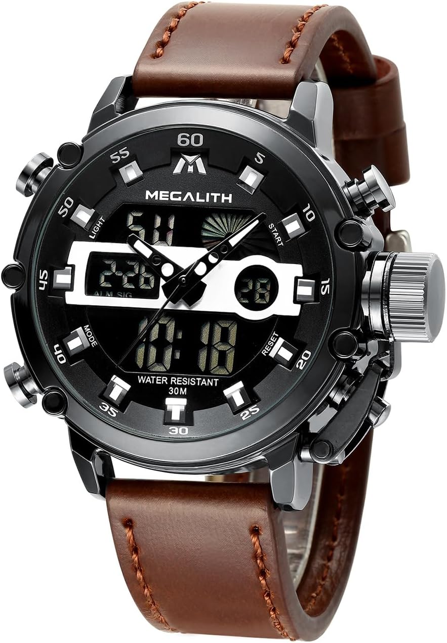 Mens Watches Waterproof Digital Military Sport Tactical Multifunction Heavy Duty Led Rugged Watch for Men, Alarm Stopwatch, Nylon/Leather Strap