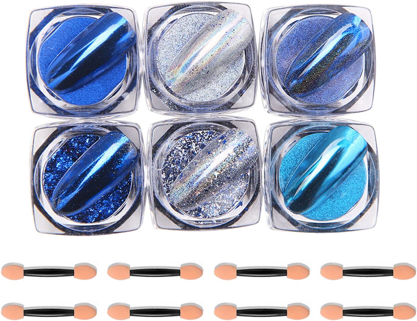 Chrome Nail Powder,6 Boxes Aurora Magic Mirror Effect Nail Powder Dust Manicure Pigments,Holographic Nail Glitter Sequins for DIY Nail Art Design Decoration (Blue)