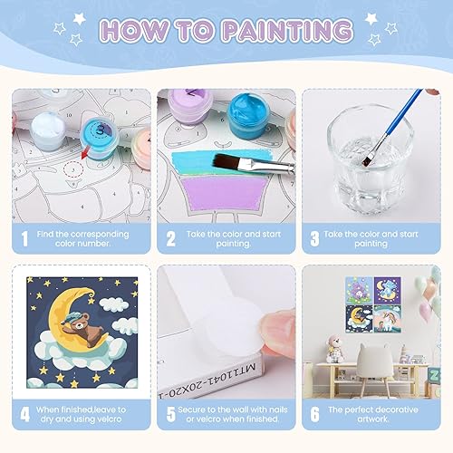 Miniatura 5 de RICUVED Kit de pintura por números, paquete de 4 unidades de pintura enmarcada por números para niños adultos, 8 x 8 pulgadas con marco, pintura al