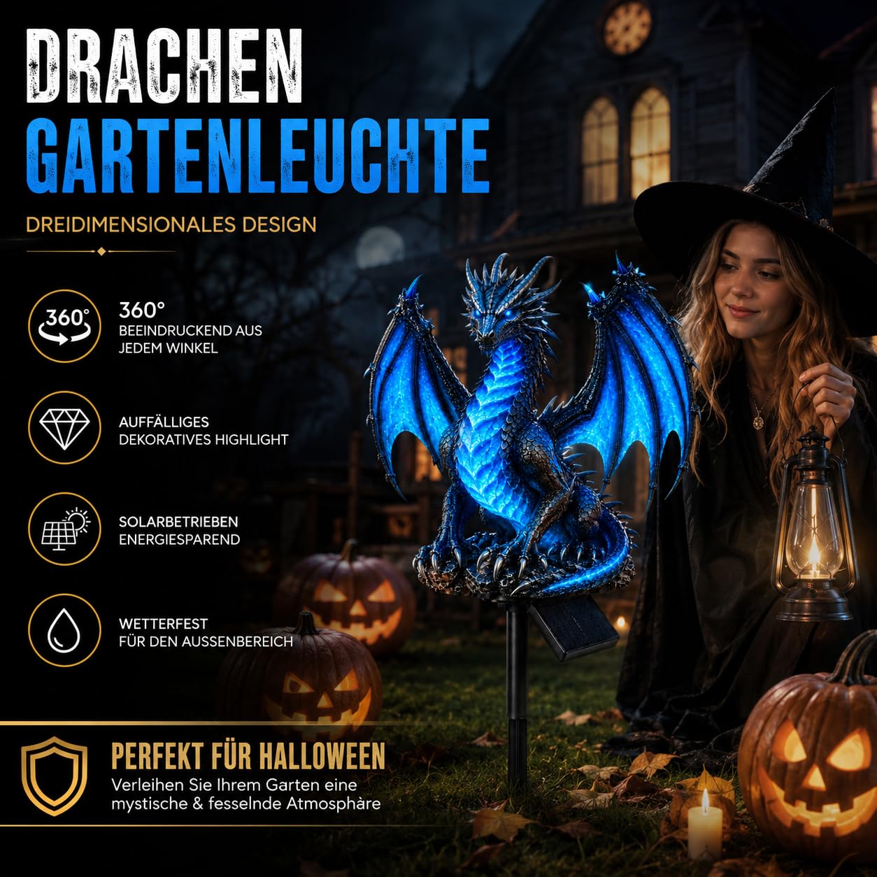 Décoration extérieure race solaire fantaisie dragon glacé lampe de jardin à brancher Halloween 1 pièce