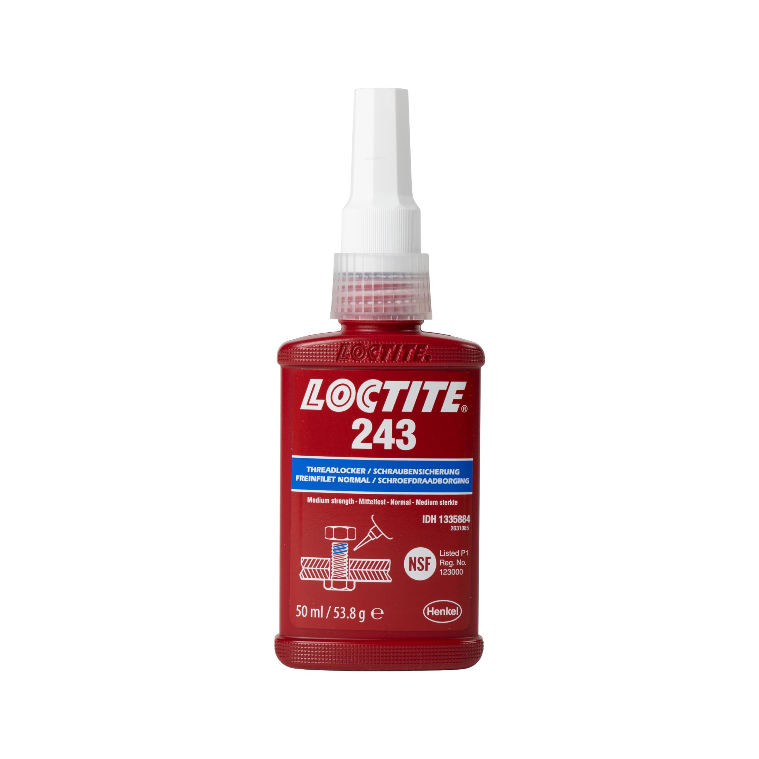 LOCTITE Schraubensicherung 243, Schraubenkleber für die Sicherung von Schrauben, mittelfestes Schraubensicherungsmittel für Metallgewinde, Flüssigkleber für z. B. Pumpen, 1x50ml