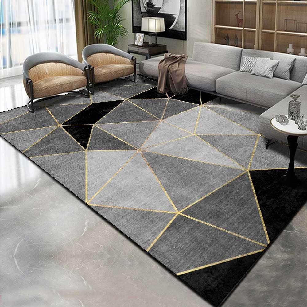 Tapis salon lavable 200x290cm extra grand géométrique gris moderne antidérapant