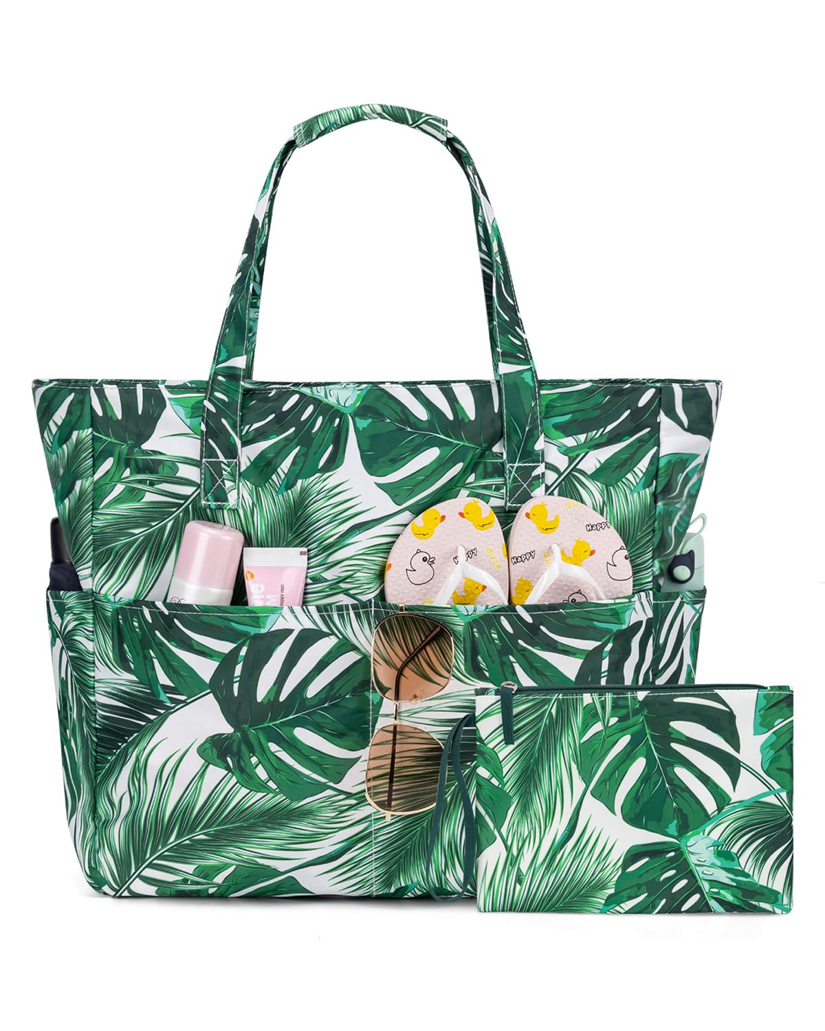 KABAQOO Extra Large Beach Bag Waterproof Sandproof Women Beach Tote with Zipper &amp; Wet Compartment for Pool Gym Grocery Travel