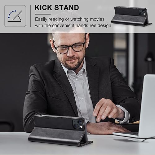 Miniatura 5 de Funda tipo cartera con tapa para iPhone 13, funda magnética de cuero con tarjetero, función atril, funda protectora duradera de TPU a prueba de