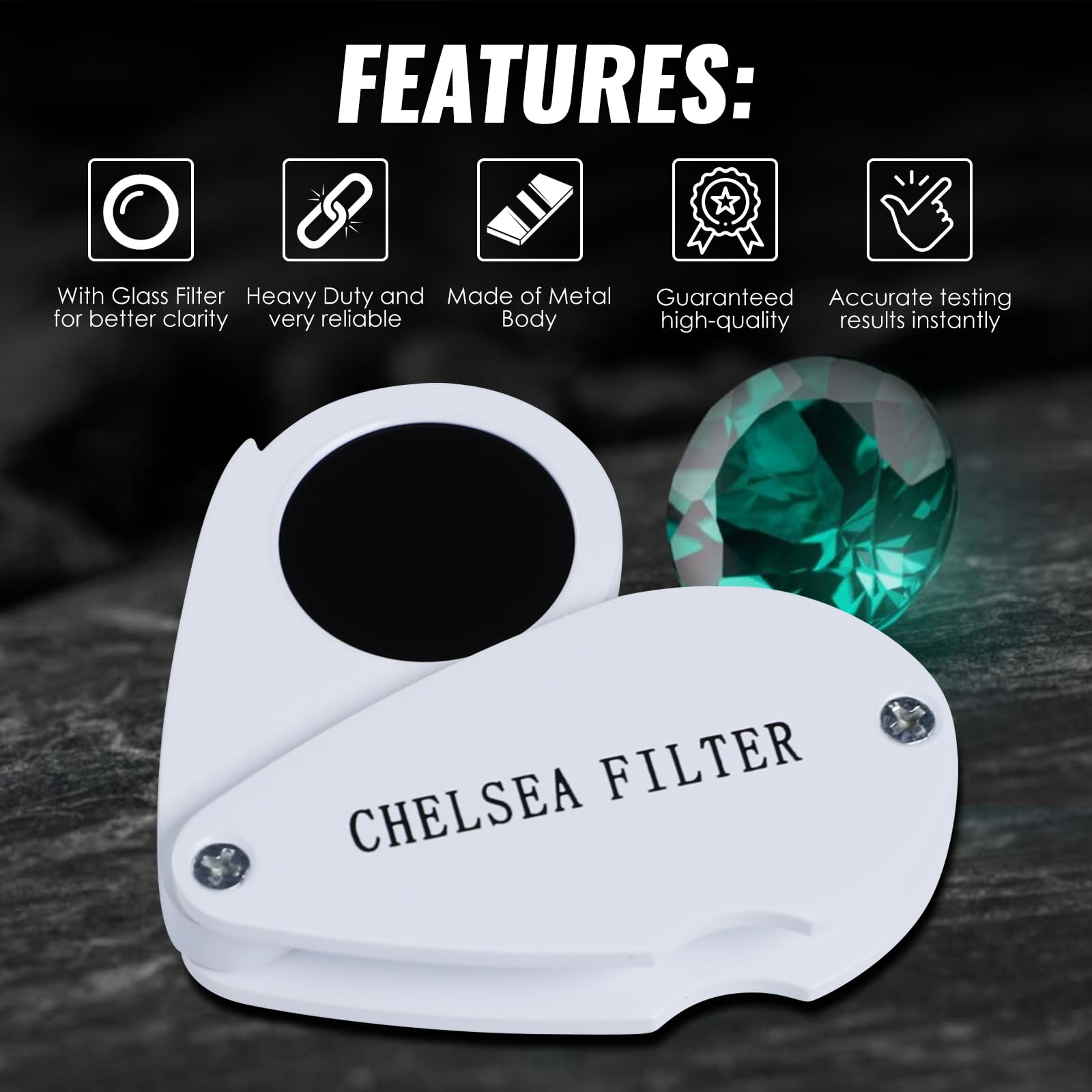 TEKCOPLUS Filtro Chelsea per l'identificazione delle pietre preziose: distingue rapidamente smeraldi, rubini, zaffiri, acquamarina, vetro, portatile, ideale per gemmologi e gioiellieri
