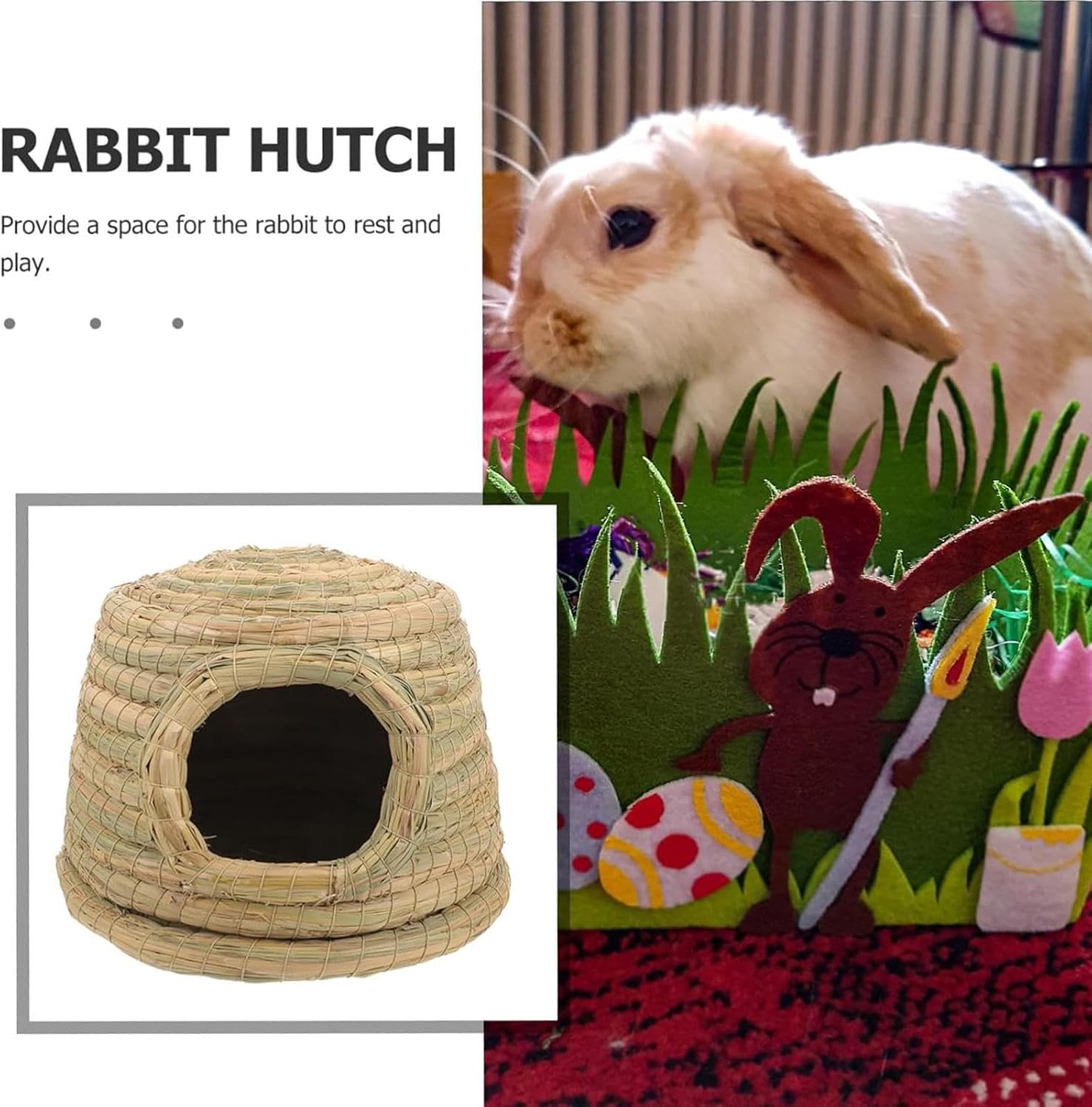 Bunny House, Breathable Hand-Woven Cage Habitat, Bunny Hideaway Shelter, for Pets, Hamster, Chicken, Cats, Rabbits, Outdoor, Small Animal, Home