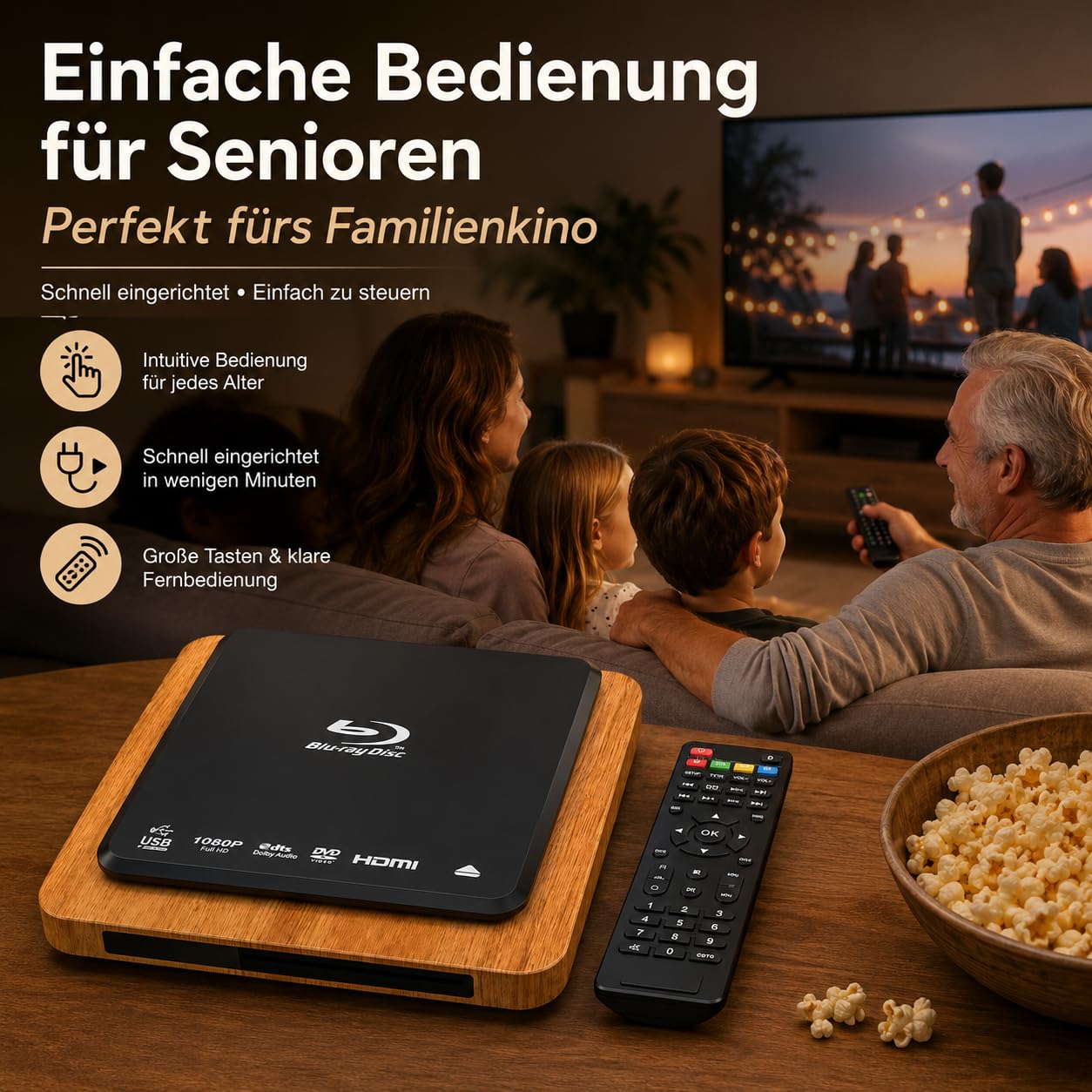 Lecteur Blu-ray 1080p Full HD, région B/2 et lecteur DVD toutes régions, Dolby Audio, HDMI/AV/USB, PAL/NTSC, câble HDMI et AV, lecteur DVD Blu-ray compact pour TV et home cinéma