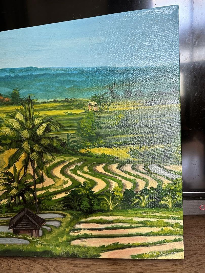 Amazon.co.jp: ??バリ島絵画ダナ作 棚田と家と山12号41.0×60.6cm