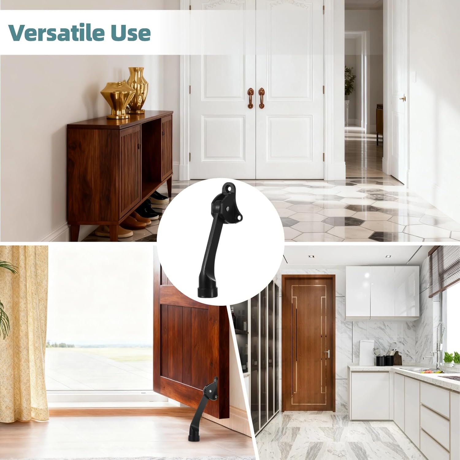 10 Pcs Zinc Alloy Door Stoppers for Bottom, Kickdown Door Stoppers with Rubber Tip, Door Mounted Door Stops Hold Door Open, Black Door Holder for Home Office