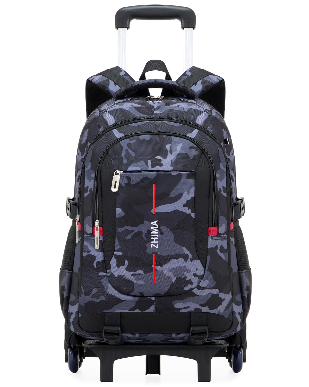 Amythe Zaino Scuola con Ruote per Ragazzi 6 Ruote Camouflage Nero | Trolley Scolastico con Carrello Estraibile, Zaino Ragazzo Scuola Elementare Medie e Superiori, PC 15.6", Ritorno / Viaggi