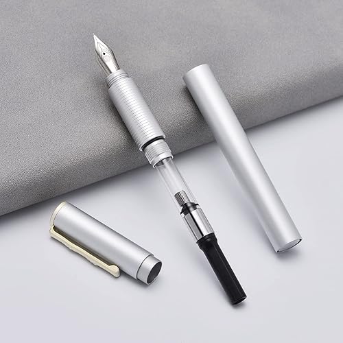Miniatura 7 de Hongdian H3 Pluma estilográfica de aluminio plateado, punta fina, tapón de rosca con clip de forma de bambú