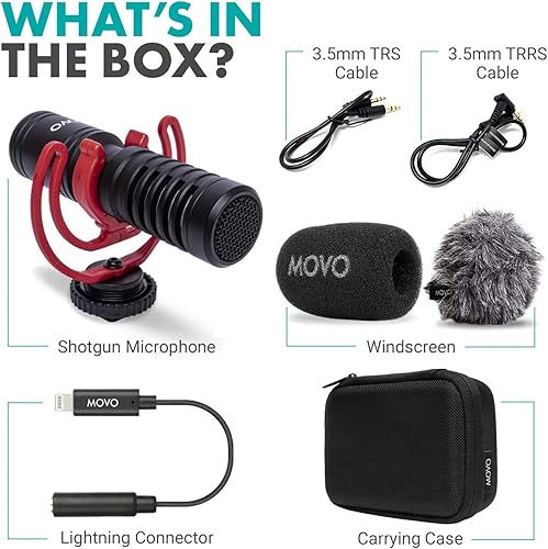 Miniatura 2 de Movo VXR10-PRO - Micrófono de video externo para iPhone/cámara, con soporte de choque Rycote Lyre - Micrófono compacto de escopeta y accesorios