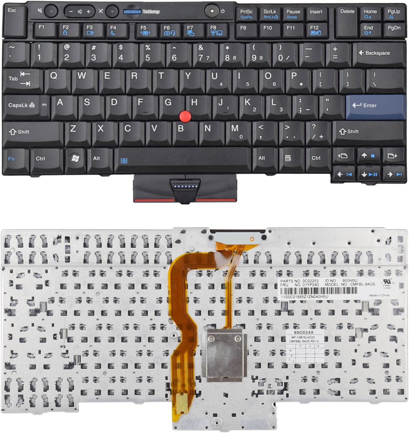 Laptop Keyboard with Pointer Compatible with Lenovo ThinkPad T400S T410 T410S T410I T410SI T420 T420I T420S T510 T510I T520 W510 W520 X220 X220I X220S X220T US Layout Black