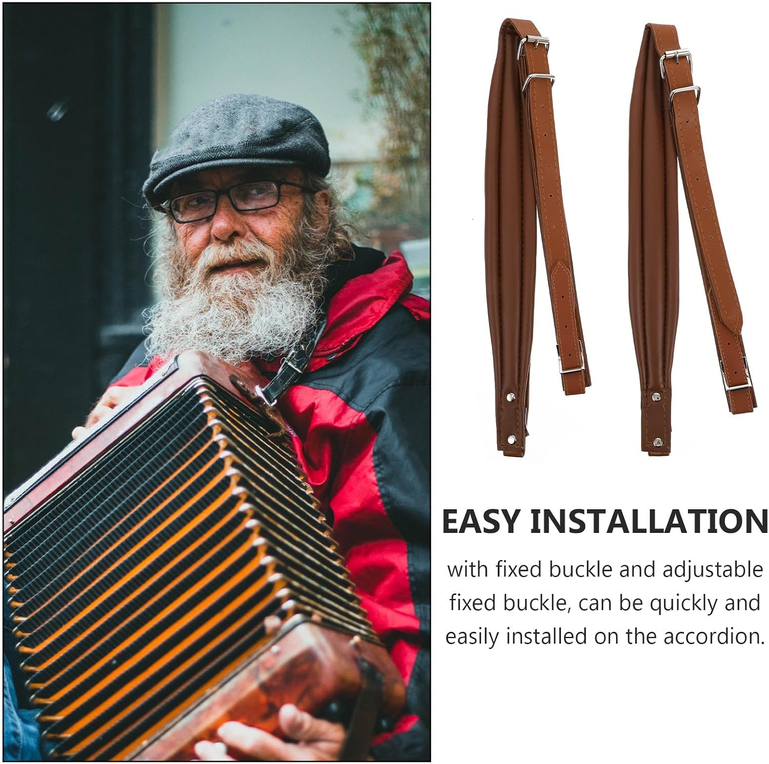 2pcs Accordion Shoulder Strap Adjustable Coffee PU Bass Belt