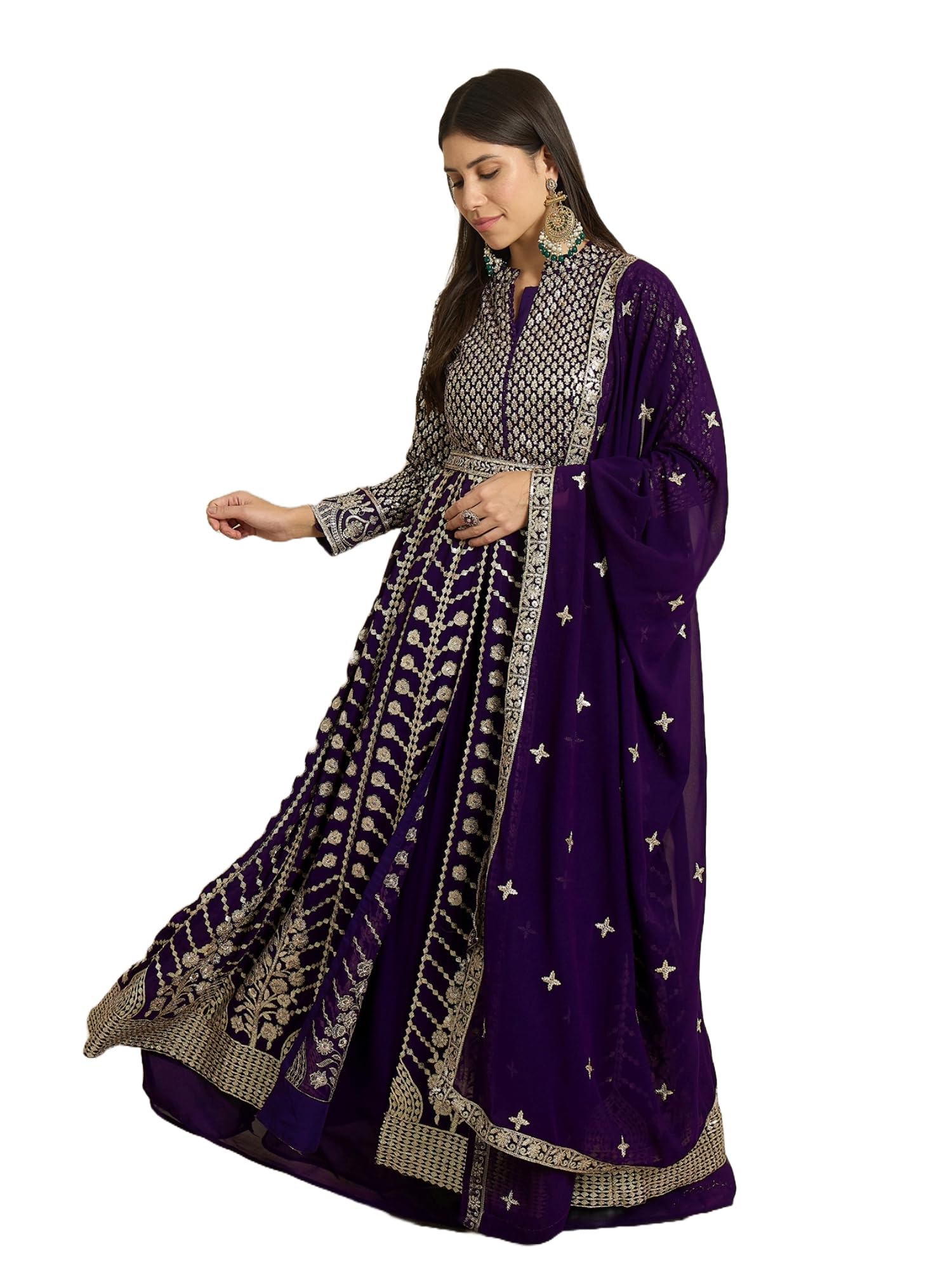 miss ethnik Women's Purple Faux Georgette Stitched Top with Bottom and Dupatta Full Sleeve Embroidered Anarkali Kurta (MEY-1253-Purple)-picture-18