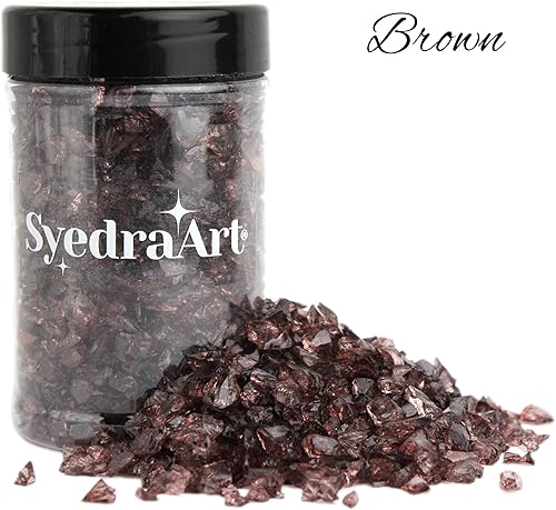 Miniatura 37 de Syedra - Juego de 3 piezas de vidrio triturado para manualidades, arte de resina, piezas de espejo de color triturado, 1 libra (amarillo)