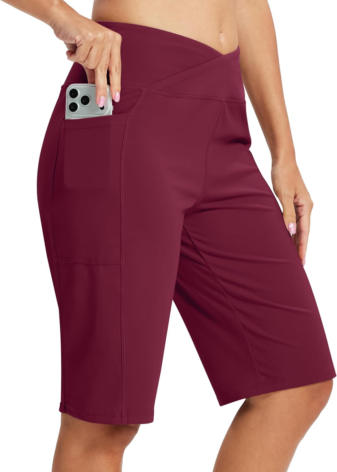 MoFiz Women's Bermuda Long Shorts 12" High Waisted Knee Length Shorts for Women Summer Athletic Running Shorts