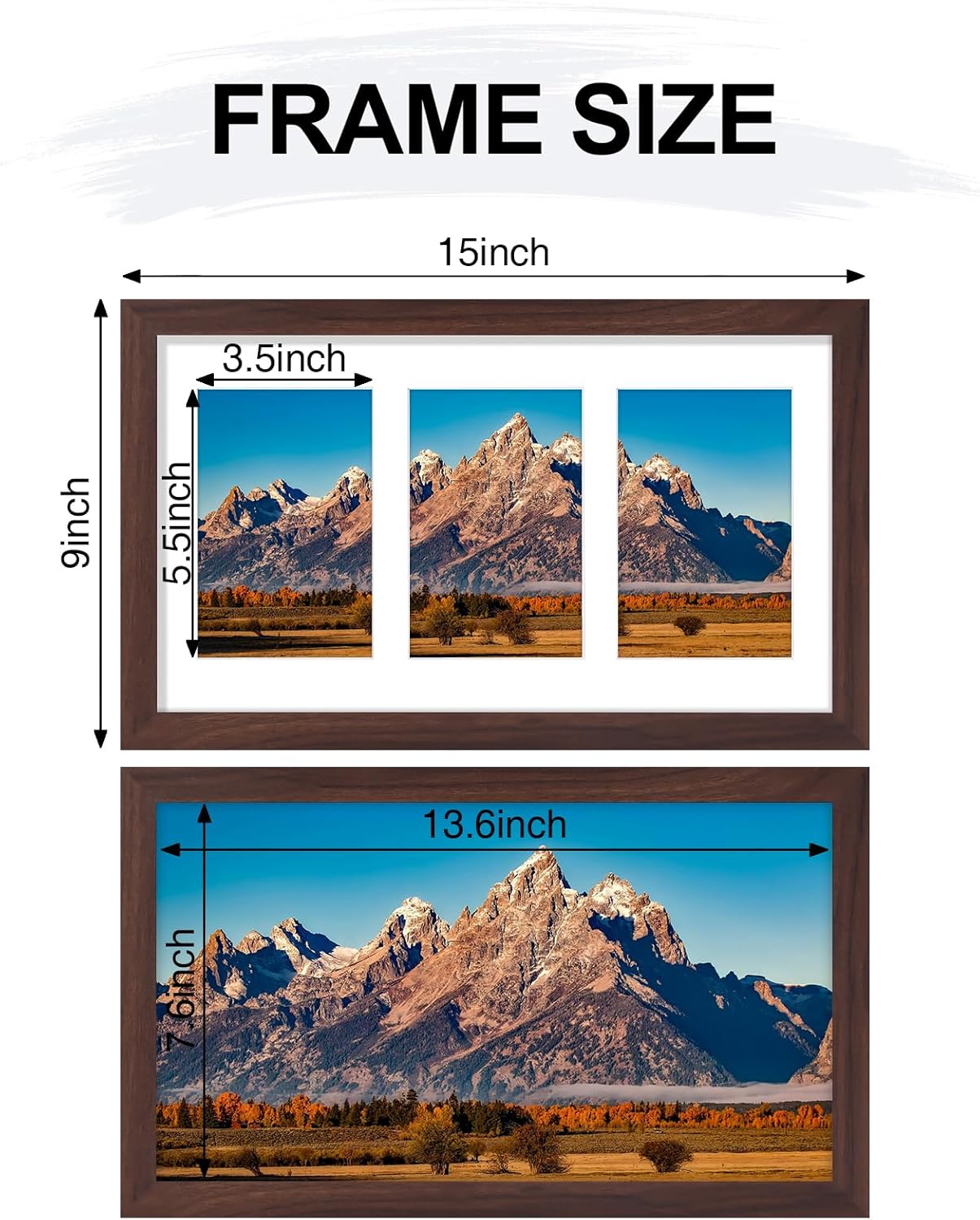 Vittanly 8x14 Picture Frames Collage Wall Decor, Displays 3Pcs 4x6 Pictures with Mat or 1Pcs 8x14 without Mat, Collage Picture Frame for Horizontal or Vertical Display, Brown, 1 Pack - Image 5